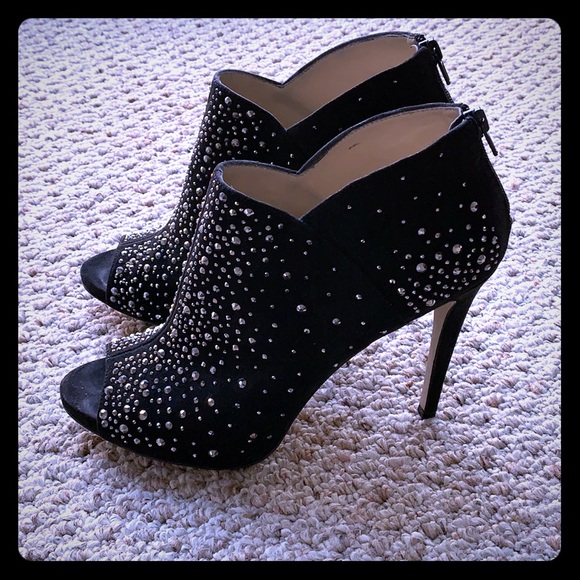 INC International Concepts Shoes - Black Peep Toe Heels with Silver Gems, 9.5